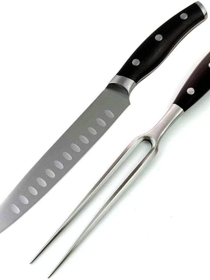 Carving Knife and Fork Set - with 8" Carving Knife &8" Straight Metal Fork Triple-Rivet German Steel Forged Kitchen Carving Set, Professional Meat Carving Knife Gourmet BBQ Tool Set