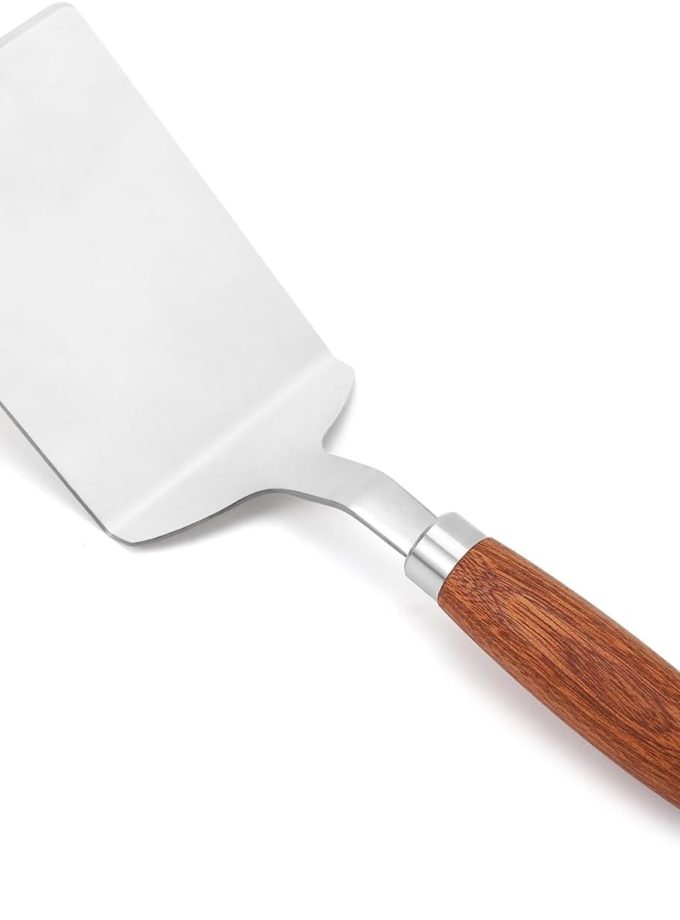 Stainless Steel Spatula Turner, Heavy Duty Metal Griddle Spatula for Cast Iron, Kitchen Flipper for Turning Serving, Beveled Edge & Wooden Handle, Great for Egg, Pancake, Fish, Cake, Burger