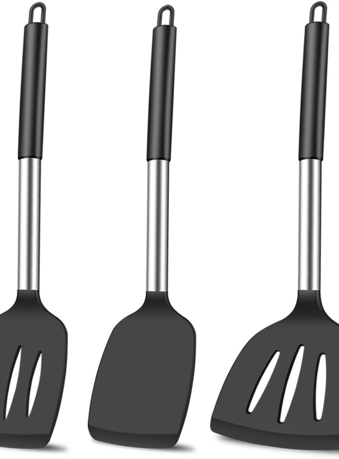3Pcs Silicone Spatula Set Heat Resistant Spatulas for Nonstick Cookware Fish Turner Plastic Spatulas Rubber Wok Spatula, Long Large Spatula Silicone Cooking Use Kitchen Utensils Set