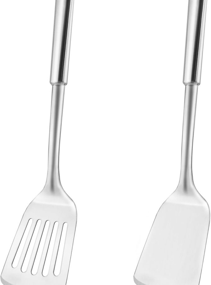 14.5-in Stainless Steel Spatula Set, 18/0 SS Heavy Duty Turner & Slotted Spatula for Kitchen Use, Cast Iron Grilling Frying, Pack of 2