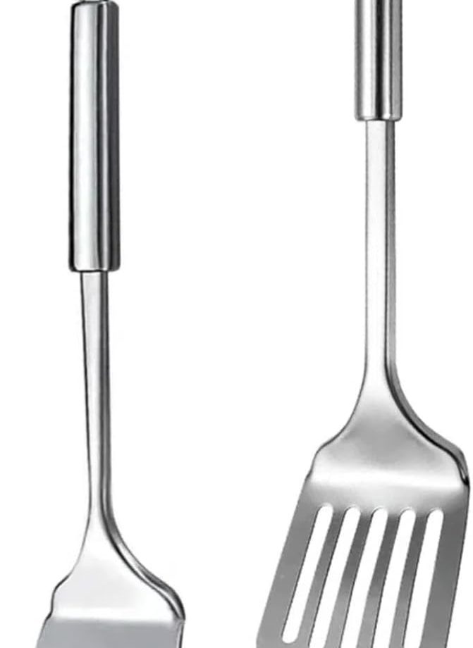Silver Spatula Set, 13.5-inch Stainless Steel Solid & Slotted Spatula Turner, Heavy Duty Metal Spatulas Heat Resistant for Fish,Eggs,Pancakes.