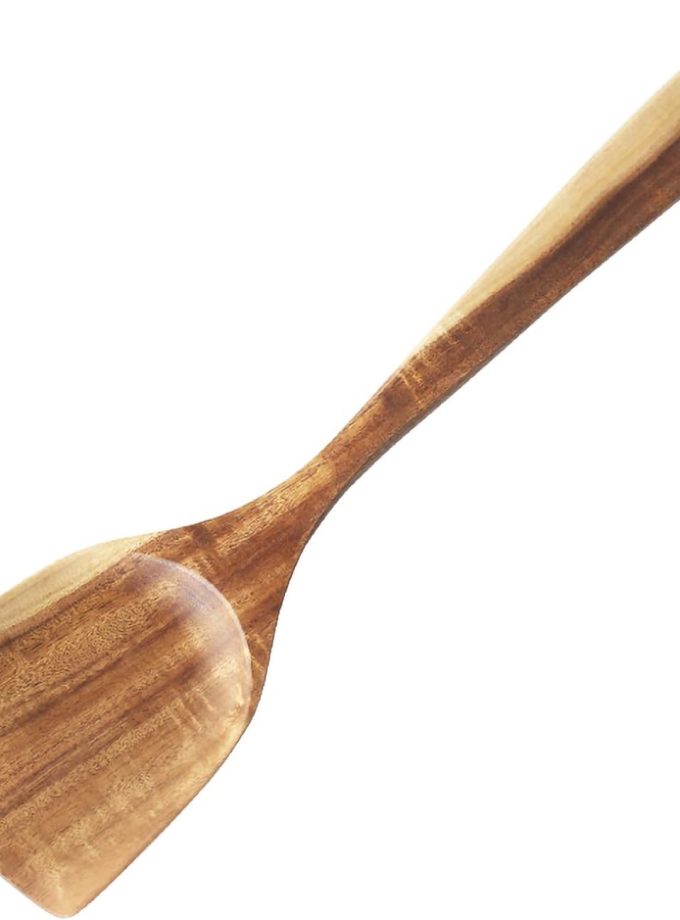 Large Wooden Wok Spatula, 13 Inch Natural Teak Long Handle Turner Coated Natural Resin, Handmade for Non-stick Cookware