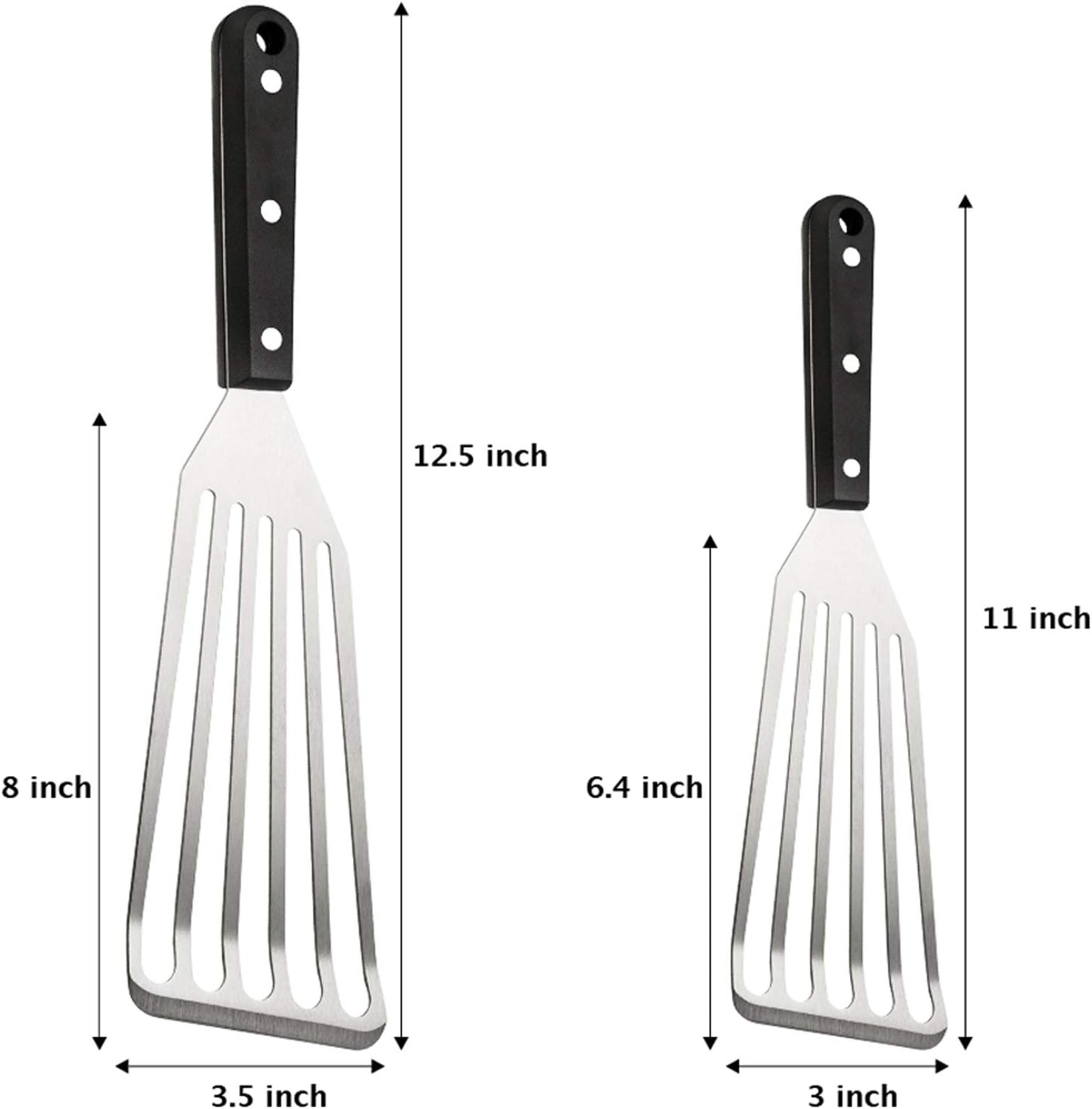 Fish Spatula 2-Piece, Stainless Steel Slotted Turner for Flipping, Turning, Frying & Grilling, Metal Slotted Spatulas Great for Kitchen Cooking, Riveted Handle & Dishwasher Safe