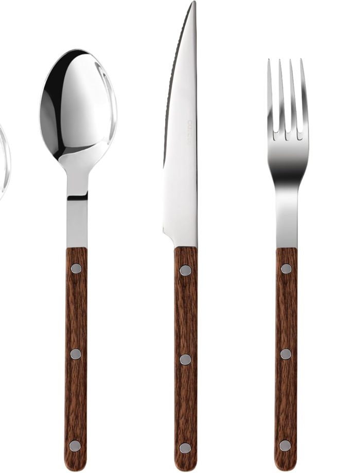 Silverware Set, 20 Pcs Mirror Polished Flatware Sets for 4, Stainless Steel Cutlery Set Including Knife Fork Spoon Set, Wood Grain Handle