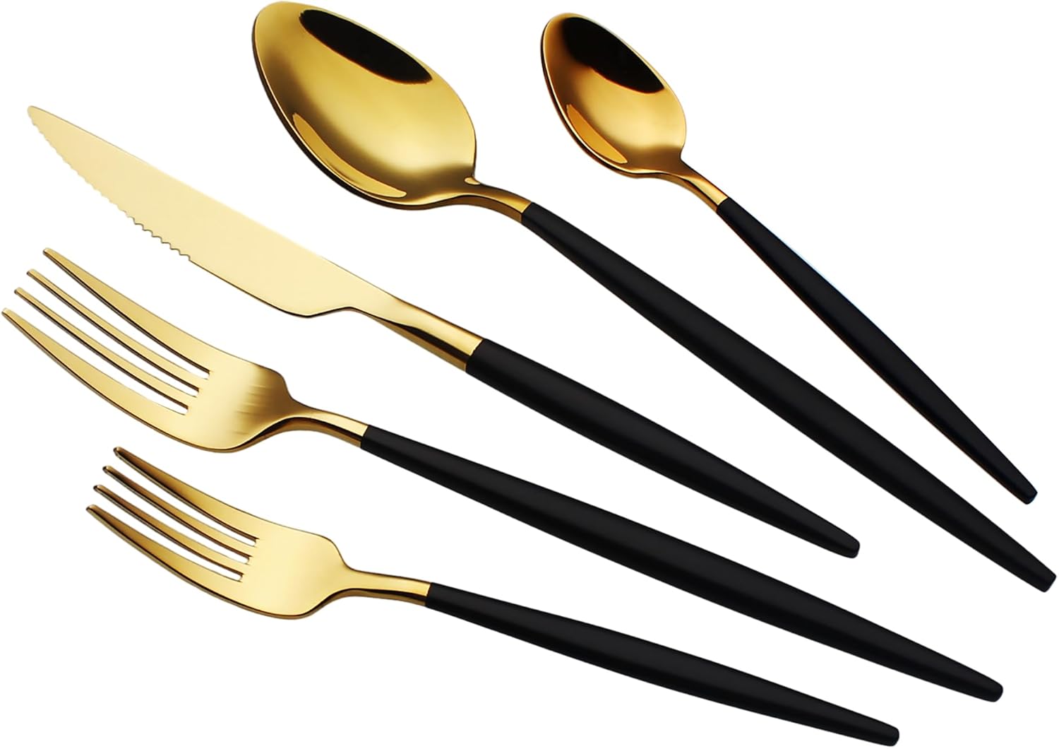 20 Piece Luxury Silverware Set for 4 Gold Top & Black Handle Mirror-Polished 18/10 Stainless Steel Heavy Flatware Set Modern Cutlery Set Knife/Fork/Spoon with Gifts for Home & Hotel