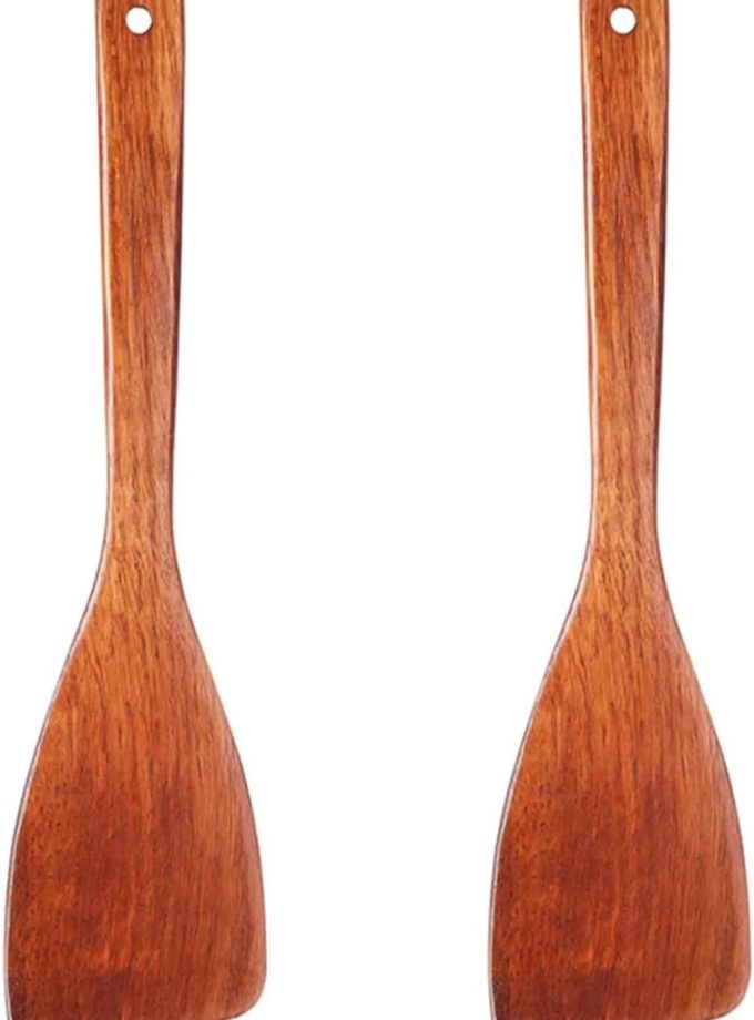 12.8-inch Cherry Wood Spatula 2 Pack, Long Handle Flat Wooden Spatula Cooking Utensils for Nonstick Cookware, Kitchen Spatula for Cooking Flipping, Serving, Scraping & Turning