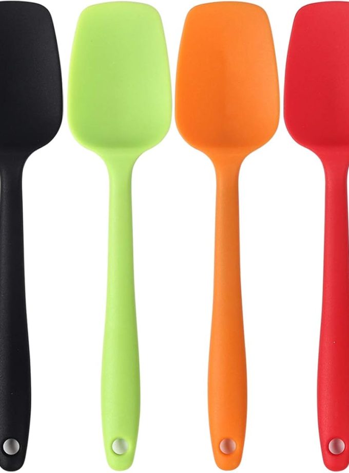 Silicone Spatulas, 8.2 inch Small Rubber Spoon Spatula Heat Resistant Seamless One Piece Design Non-Stick Spoonula Flexible Scrapers Baking Mixing Tool (6 Pcs)