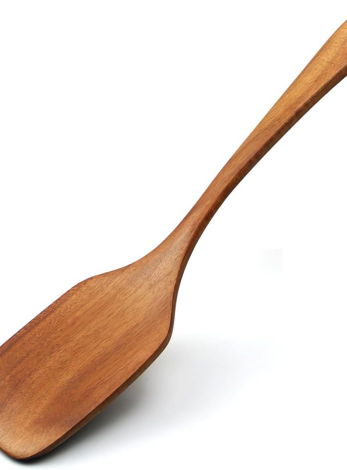 Wooden Spatula,12 Inch Flat Wood Wok Spatula,Wood Kitchen Utensils for Cooking,Long Handle Handmade Wooden Kitchenware for Nonstick Pan Cookware