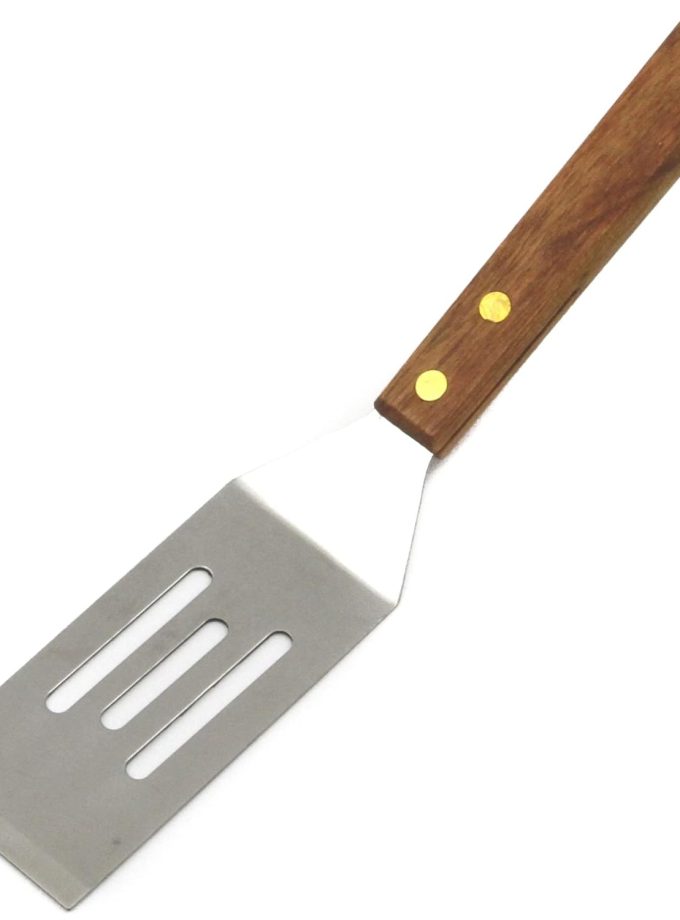 Stainless Steel Slotted Wooden Handle Cookie Spatula, 8 inches in length, Natural