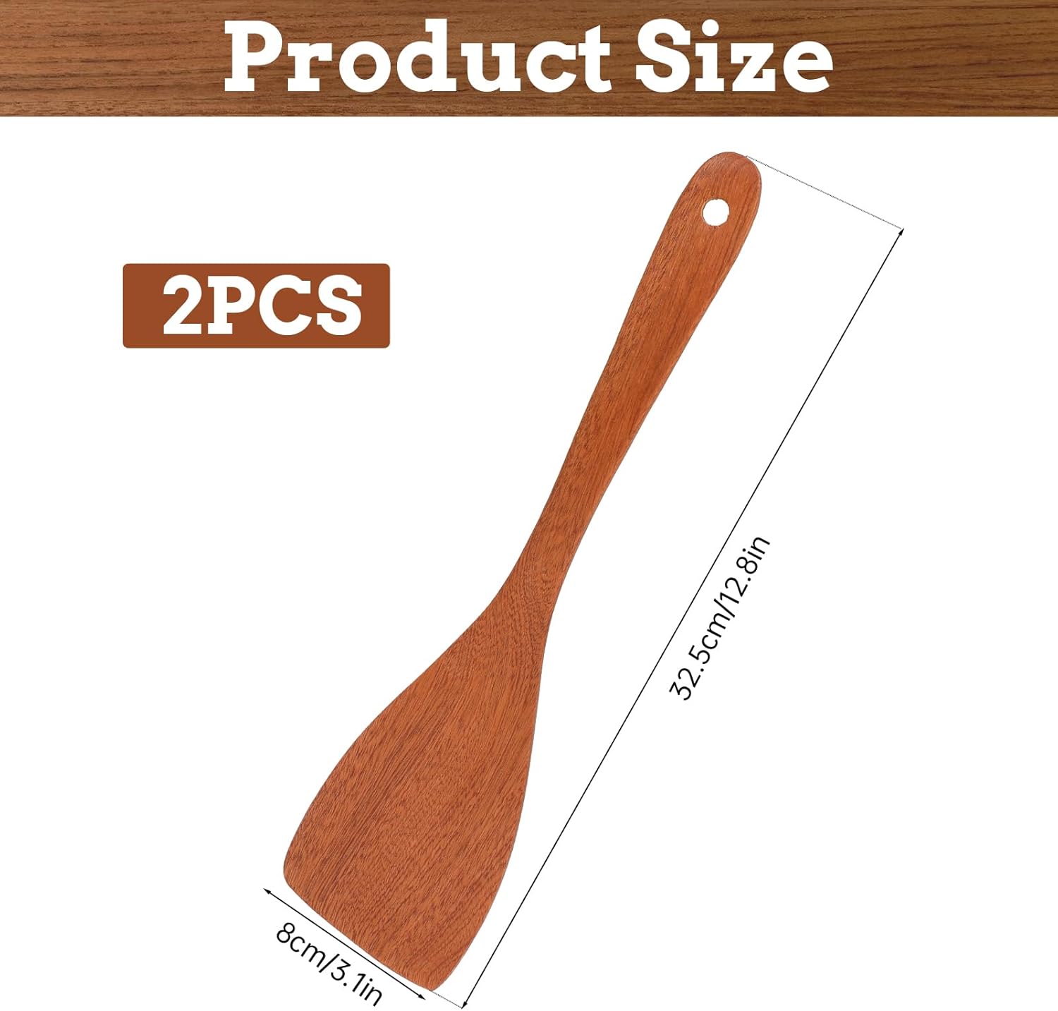 Wooden Spatula for Cooking 12.8 Inches Flat Wooden Spatula for Non Stick Cookware Long Handle Flat Frying Spatula Natural Wooden Cooking Utensils Kitchen Spatulas, 2PCS