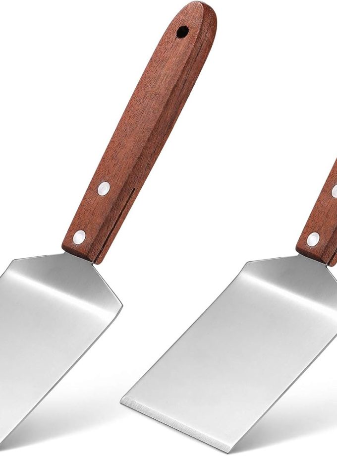 2 Pieces Small Brownie Cookie Spatula Metal Stainless Steel Spatula with Wooden Handle for Kitchen Cooking Chef Baking Scraper Turner, 2.5 x 8.2 Inch
