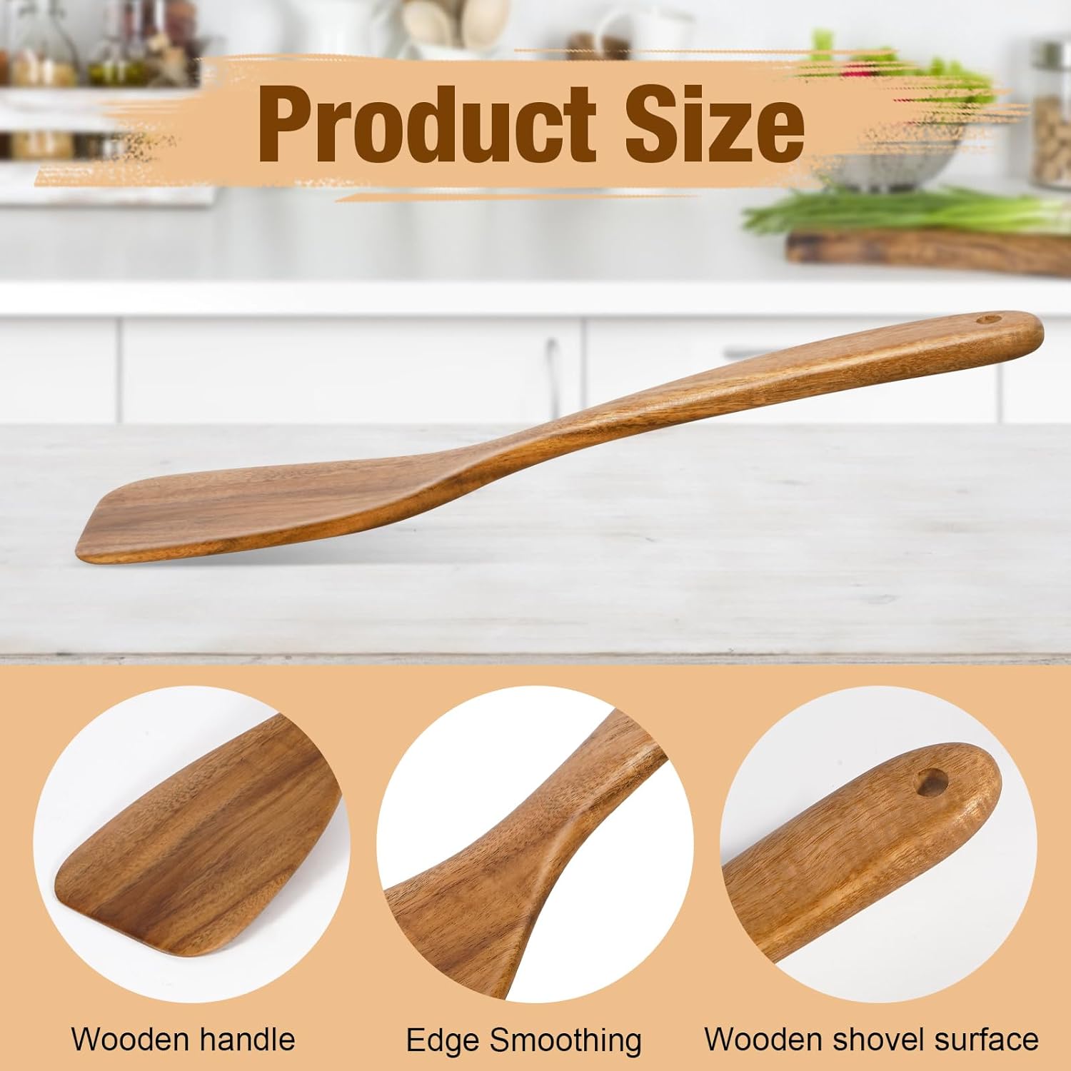 Wooden Spatula for Cooking – 12 Inch Wood Spatula with Long Handle, Handmade Wooden Spoon Alternative for Stir Fry, Mixing & Serving