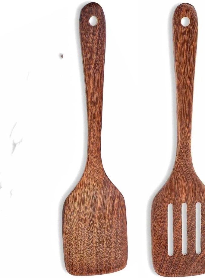Cherry Wood Spatula Turner Set, 12-Inch Wooden Spatula Slotted Turner Cooking Utensils for Nonstick Cookware, Kitchen Spatulas for Flipping, Serving, Scraping & Turning, 2 Pack
