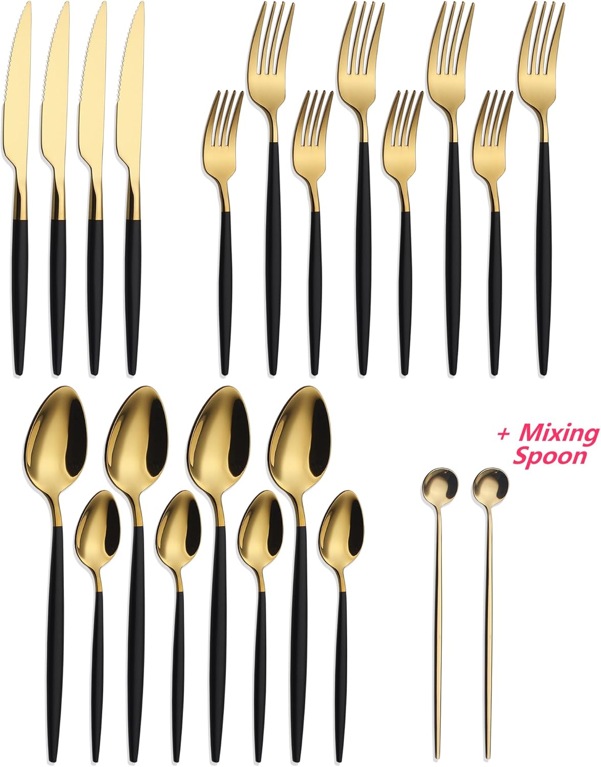 20 Piece Luxury Silverware Set for 4 Gold Top & Black Handle Mirror-Polished 18/10 Stainless Steel Heavy Flatware Set Modern Cutlery Set Knife/Fork/Spoon with Gifts for Home & Hotel