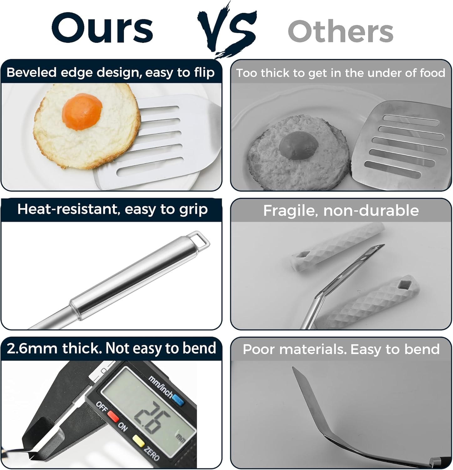 14.5-in Stainless Steel Spatula Set, 18/0 SS Heavy Duty Turner & Slotted Spatula for Kitchen Use, Cast Iron Grilling Frying, Pack of 2