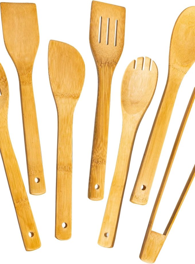 Wooden Spoons for Cooking 7-Piece, Kitchen Nonstick Bamboo Cooking Utensils Set, Healthy Bamboo Wooden Spatula Spoon for Cooking