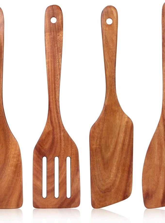 Best Non Toxic Wooden Spatula for Cooking Utensils Set Wood Spurtle Flat Spatulas for Kitchen Use Tools Teak Utensils Slotted Turner Bamboo Cooking Spoons Egg Utensil Cast Iron Scraper Thin Spatula